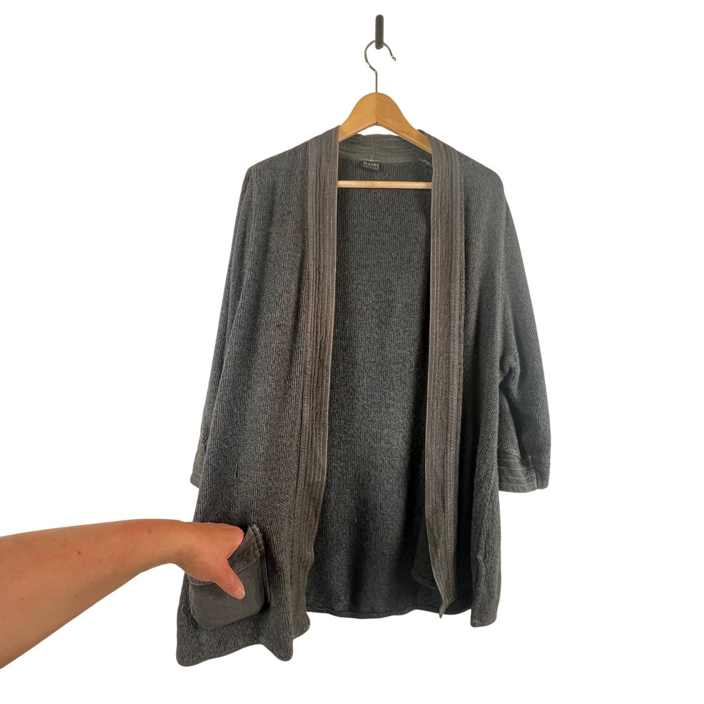 Dairi Fashion Charcoal Gray Waffle Knit Open Front Cardigan Made in Morocco Boho